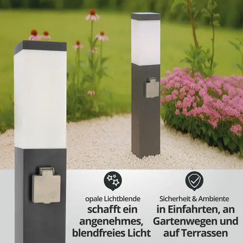 LED Universum - Sockelleuchte "FREDDY" anthrazit 50cm eckig mit 2 Steckdosen LED Universum - Sockelleuchte "FREDDY" anthrazit 50cm eckig mit 2 Steckdosen