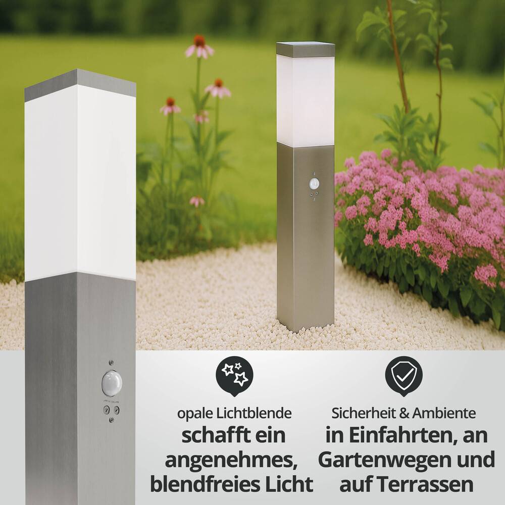 LED Universum - Sockelleuchte "FREDDY" silber 50cm eckig mit Bewegungsmelder