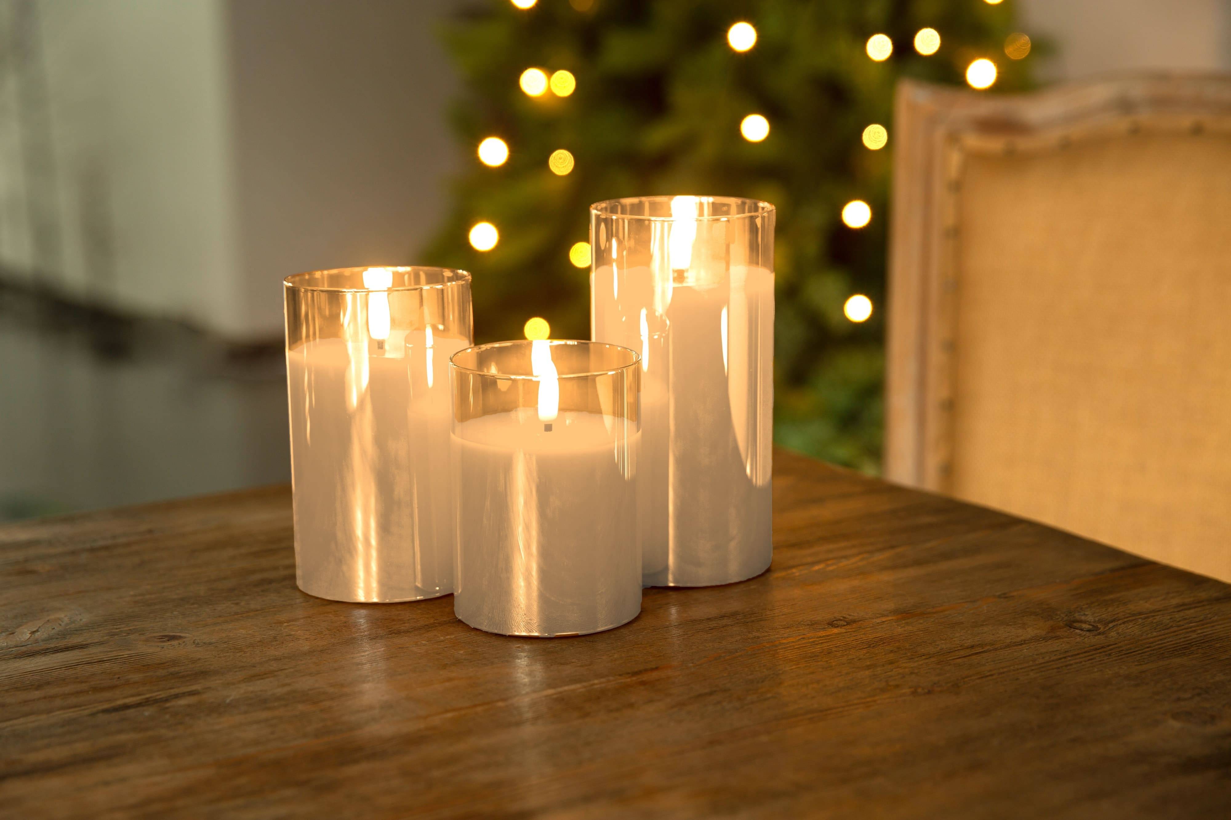 GOOBAY LED-Echtwachskerzen, Glas, Timerfunktion, 3 Stück, warmweiß, gold