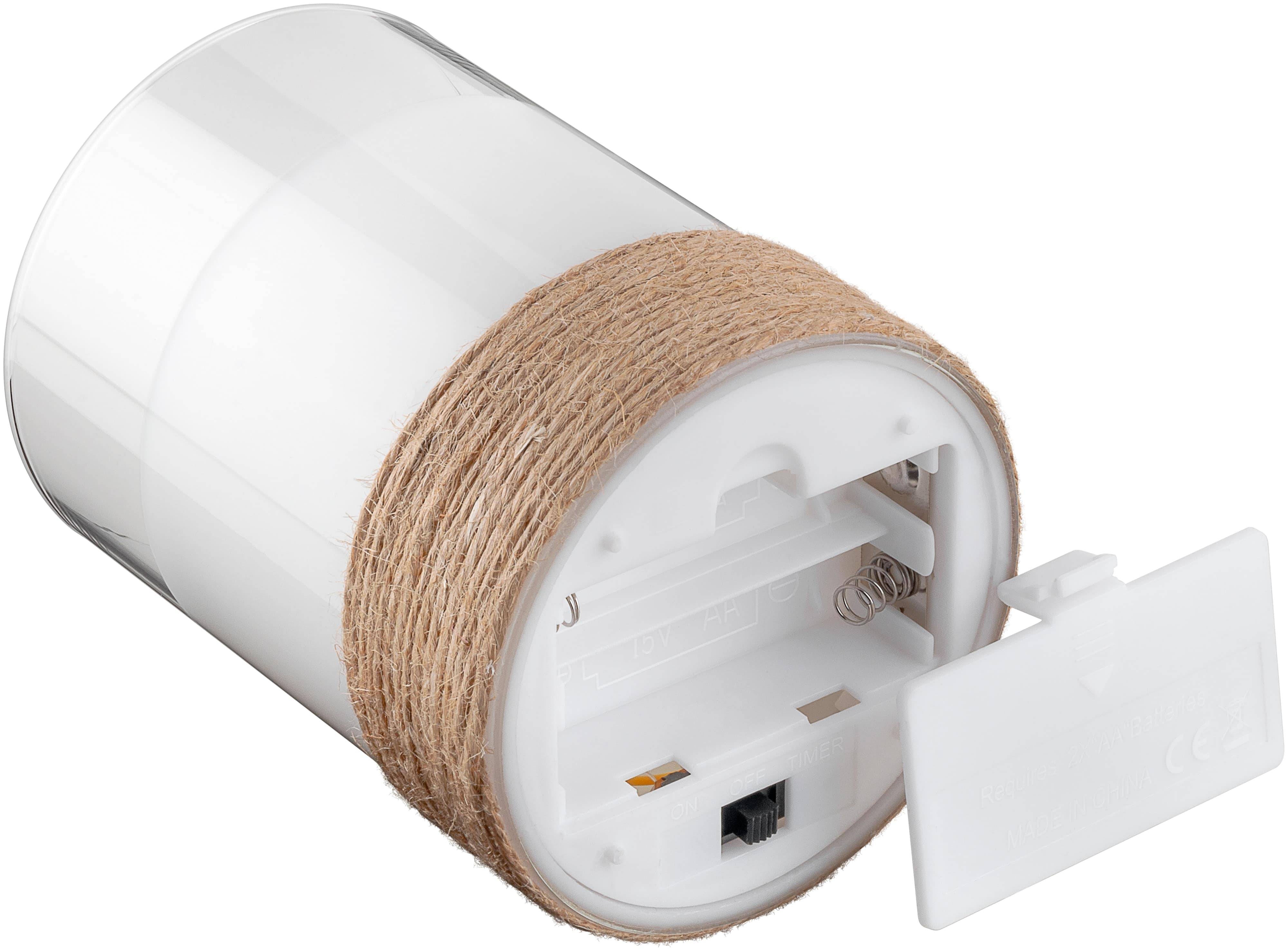 GOOBAY LED-Echtwachskerzen, Glas, Timerfunktion, 3 Stück, warmweiß, mit Hanfschnur umwickelt