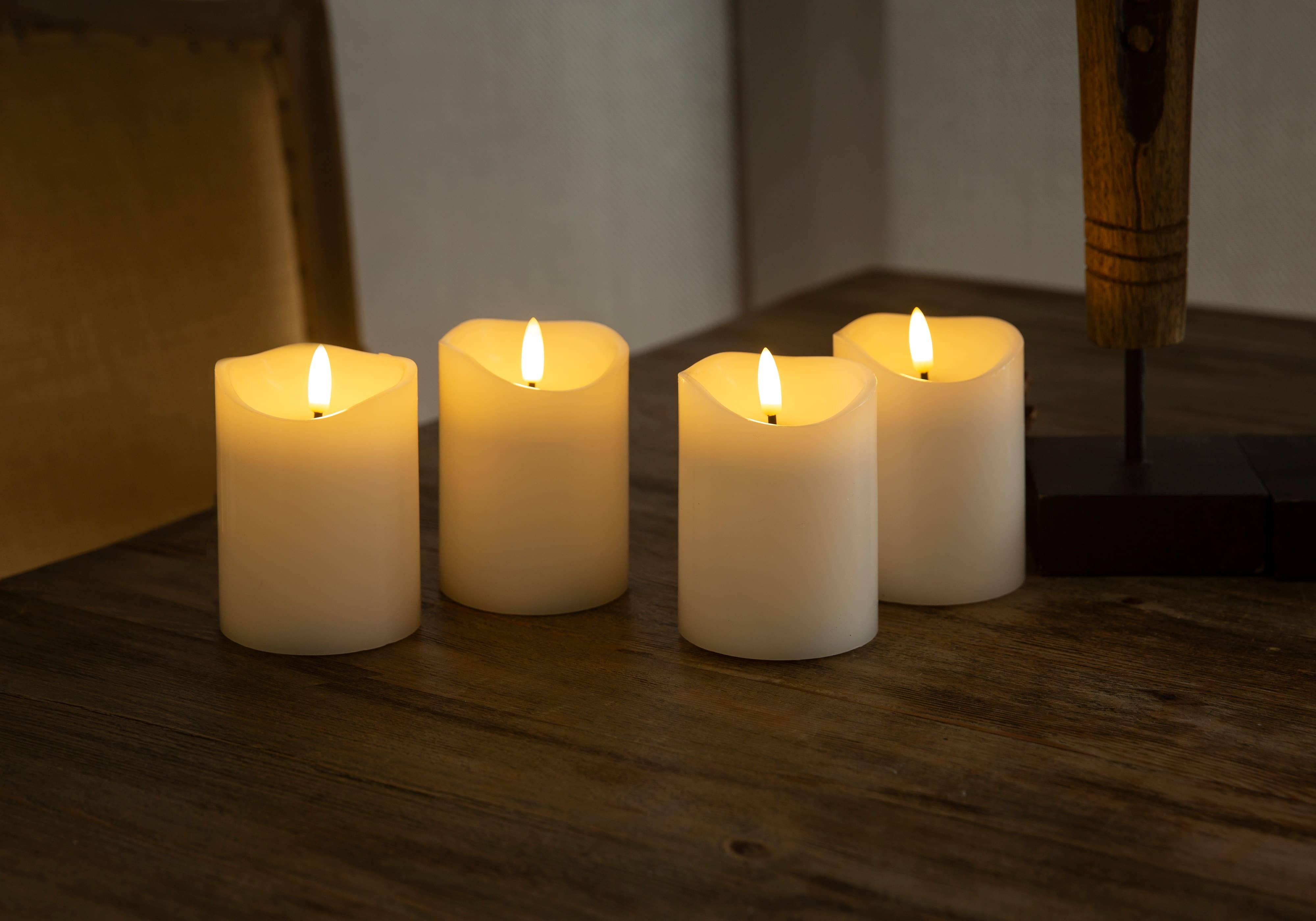 GOOBAY LED-Echtwachskerzen, Timerfunktion, 4 Stück, warmweiß, weiß