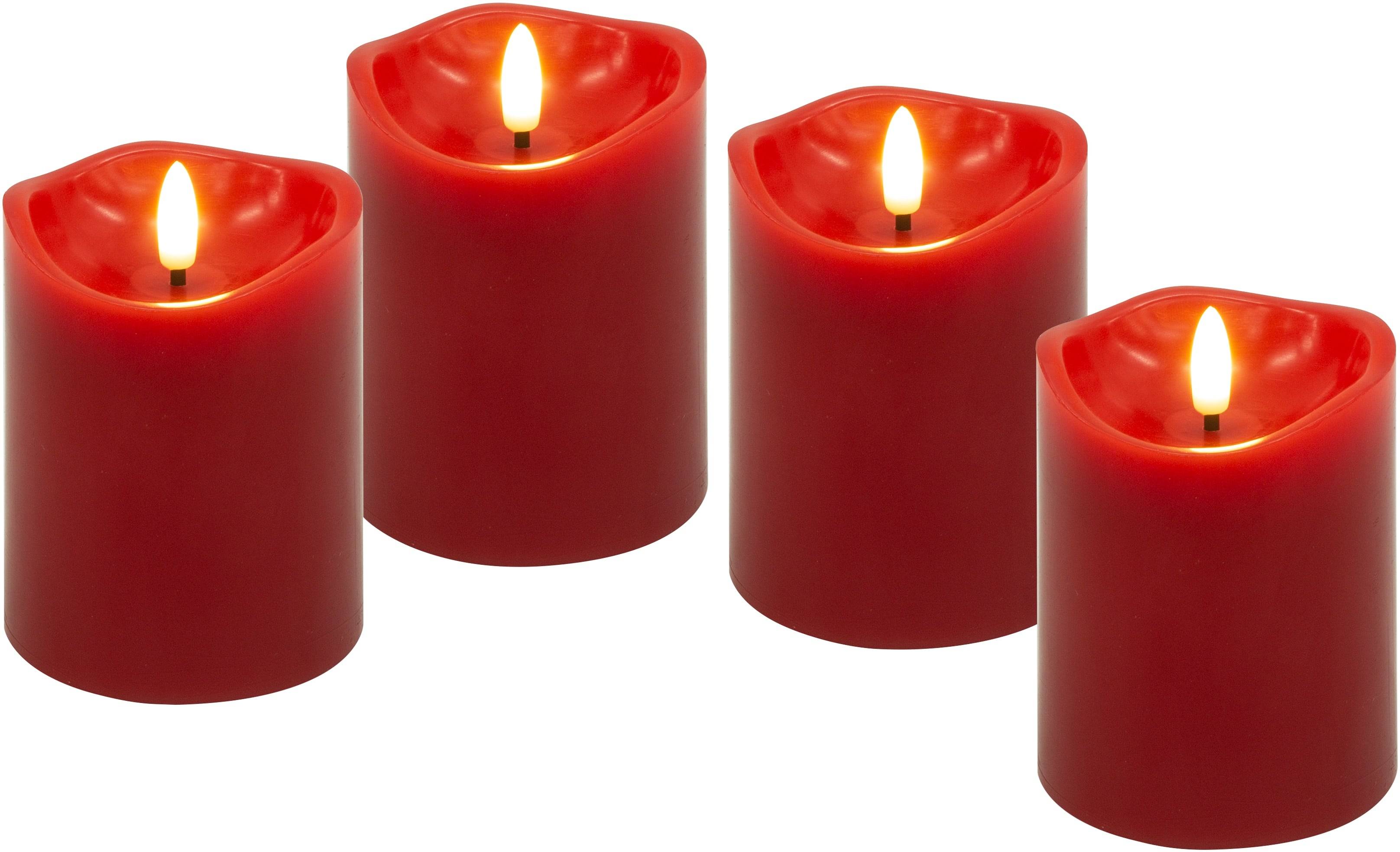 GOOBAY LED-Echtwachskerzen, Timerfunktion, 4 Stück, warmweiß, rot