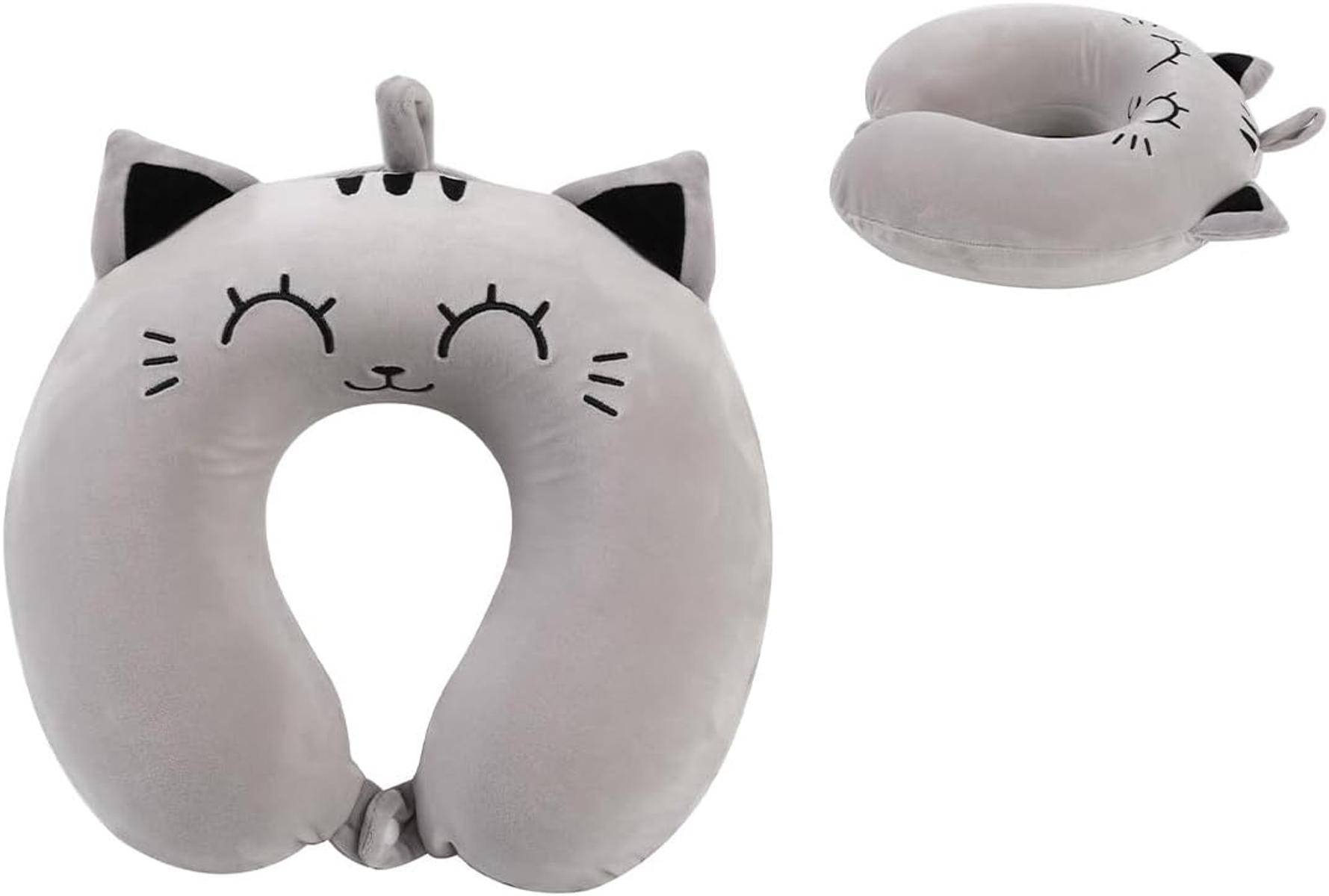 I-TOTAL® Reisekissen Nackenkissen weich für Nackenstützen Motiv graue Katze