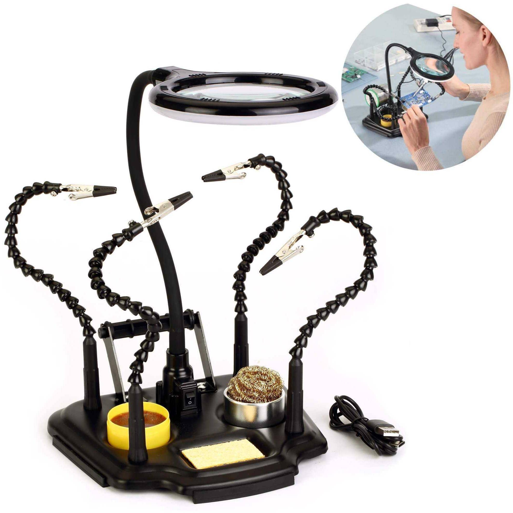 Zhongdi ZD-11M-3, PCB Halter, 4 flexible Arme, LED-Lupenleuchte, 5 Dioptrien, USB-C