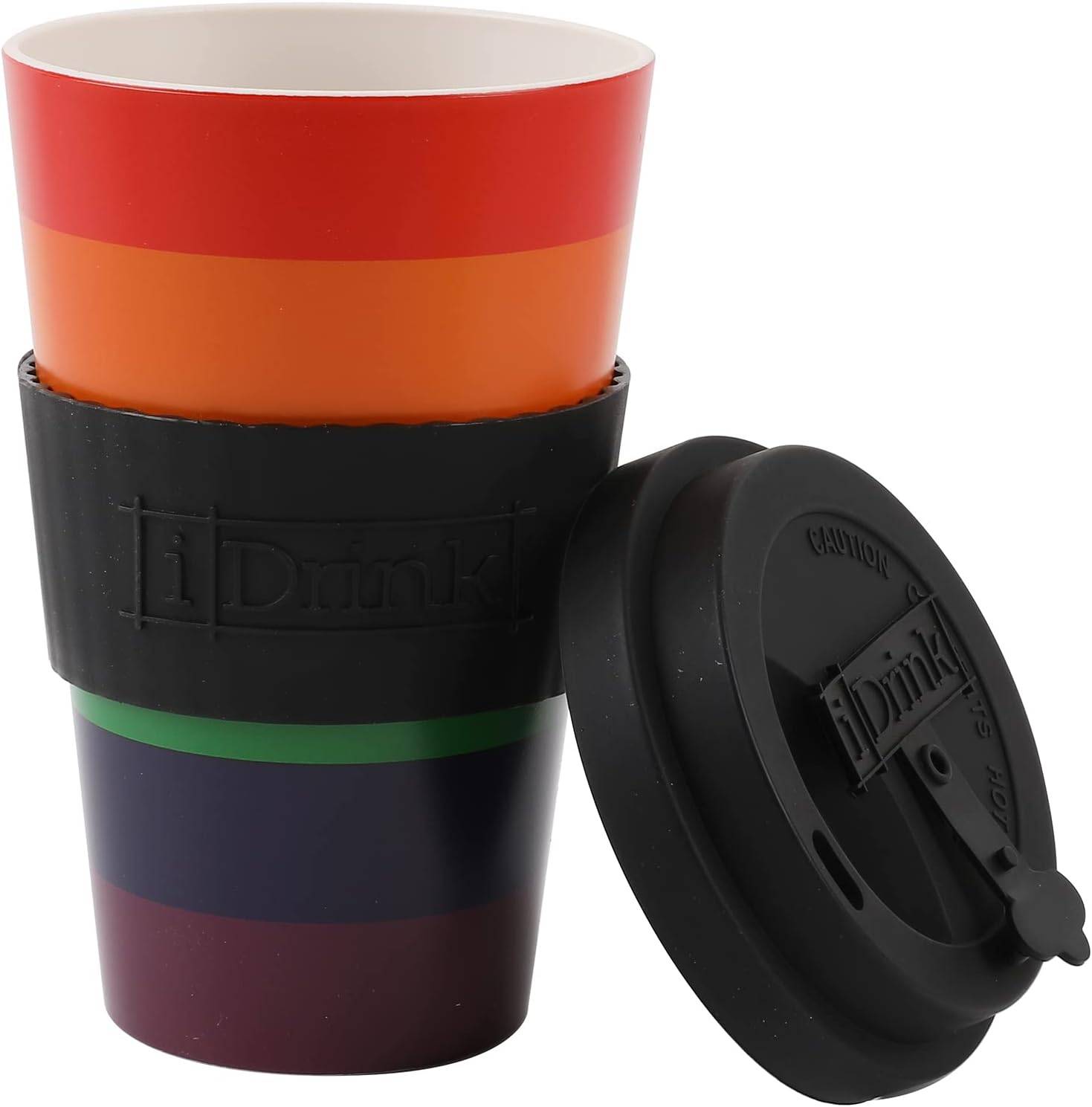 IDRINK®- RPET-Kaffeebecher mit Silikonverschluss 435 ml Becher Love is Love