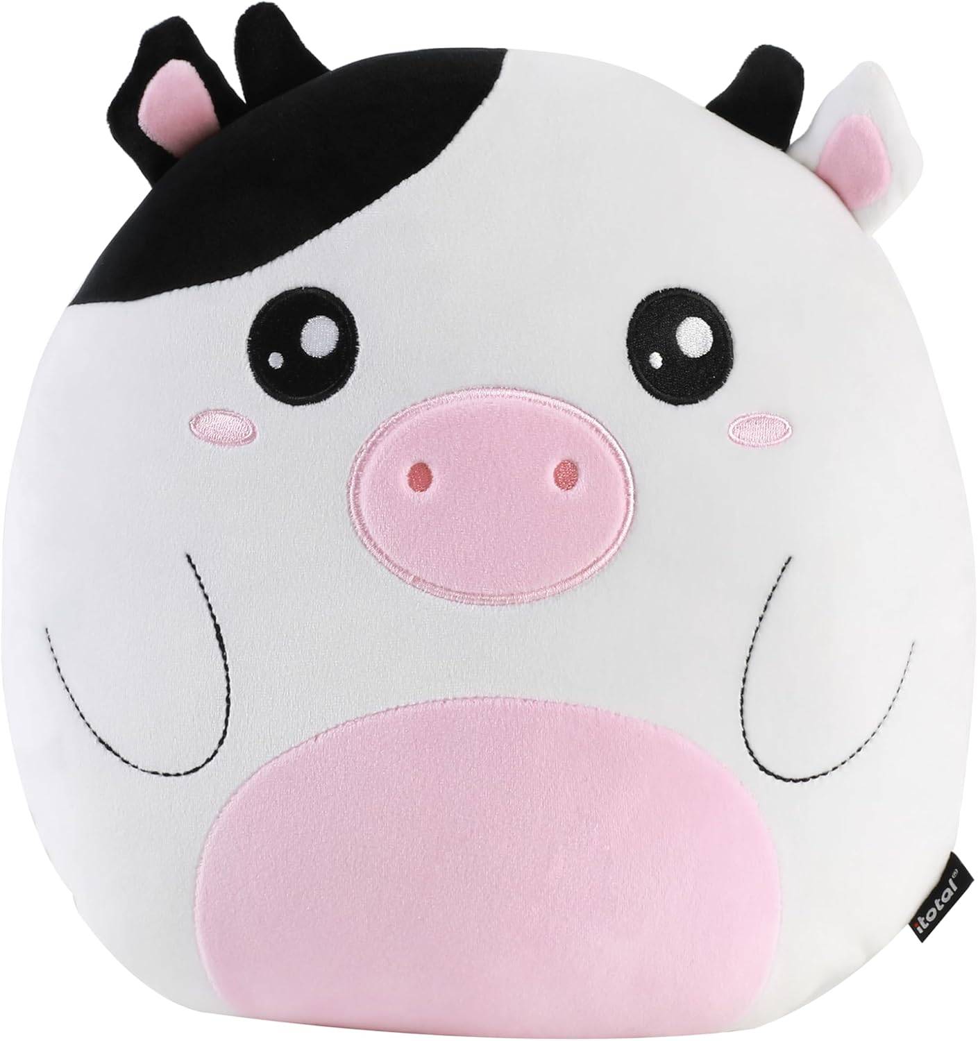 I-TOTAL ® - Dekokissen für Kinder/Wohnzimmer, Flauschiges Stoffkissen in Form Kuh