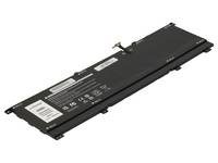 Schwarzes Laptop-Akku-Pack auf diagonalem Produktfoto vor weißem Hintergrund.