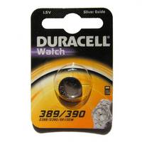 Duracell Uhr 389/390 Silberoxid-Uhrenbatterie-Packung in schwarz-orangem Blisterpack mit sichtbarer Knopfzelle.