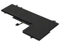 Schwarze Laptop-Batterie in L-förmigem Design mit angebrachtem Verbindungskabel.