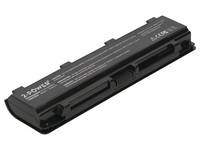 Schwarzes Laptop-Akku-Pack auf weißem Hintergrund, perspektivisch angewinkelt.