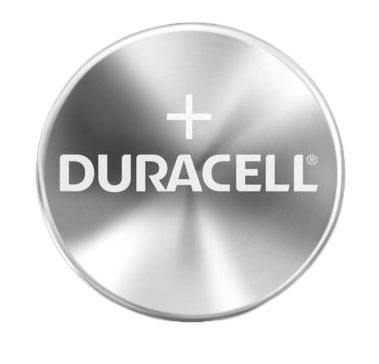 Silber-Duracell-Batterie mit positiven Anschluss und Plussymbol sowie dem Markennamen 