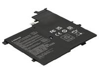 Schwarzes Laptop-Akku-Pack in Perspektive auf weißem Hintergrund, mit gedruckten Sicherheits- und Zertifizierungssymbolen.