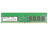 Grünes Computer-RAM-Speichermodul mit mehreren schwarzen Chips und einem weißen Produktetikett auf weißem Hintergrund.