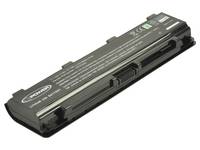 Schwarze Laptop-Batterie im angewinkelten Winkel vor weißem Hintergrund dargestellt.