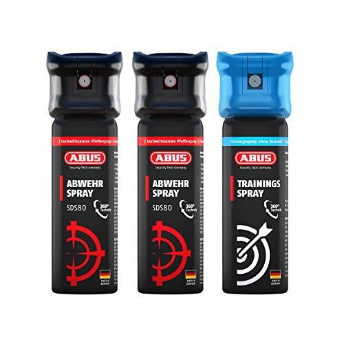 ABUS Abwehrspray SDS80 - 360°- Sprüh-Technologie - 5M Reichweite, 2er Set + Trainingsspray