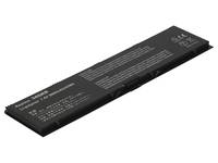 Schwarze Laptop-Batterie im Winkel auf weißem Hintergrund dargestellt.