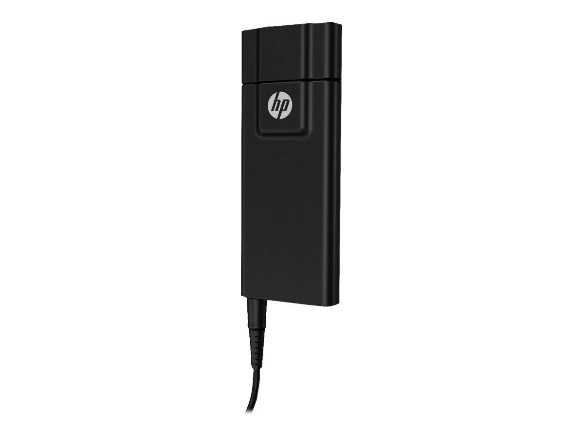 Schwarzer HP USB-Geräte-Dongle mit angeschlossenem Kabel, dargestellt auf weißem Hintergrund.