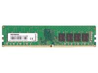 Grünes Computerspeichermodul (DIMM) auf weißem Hintergrund dargestellt, mit vier schwarzen Speicherbausteinen und einem Barcode-Etikett.