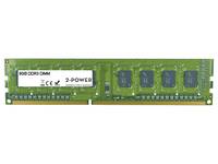 Grünes Computerspeicher-RAM-Modul mit weißem Etikett und mehreren schwarzen Chips auf einer Leiterplatte.