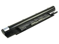 Schwarzes Laptop-Akku-Pack mit einem zylindrischen Hinterabschnitt, isoliert auf weißem Hintergrund dargestellt.