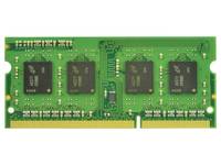 Grünes Computer-RAM-Speichermodul mit vier schwarzen Chips und goldenen Steckkontakten.