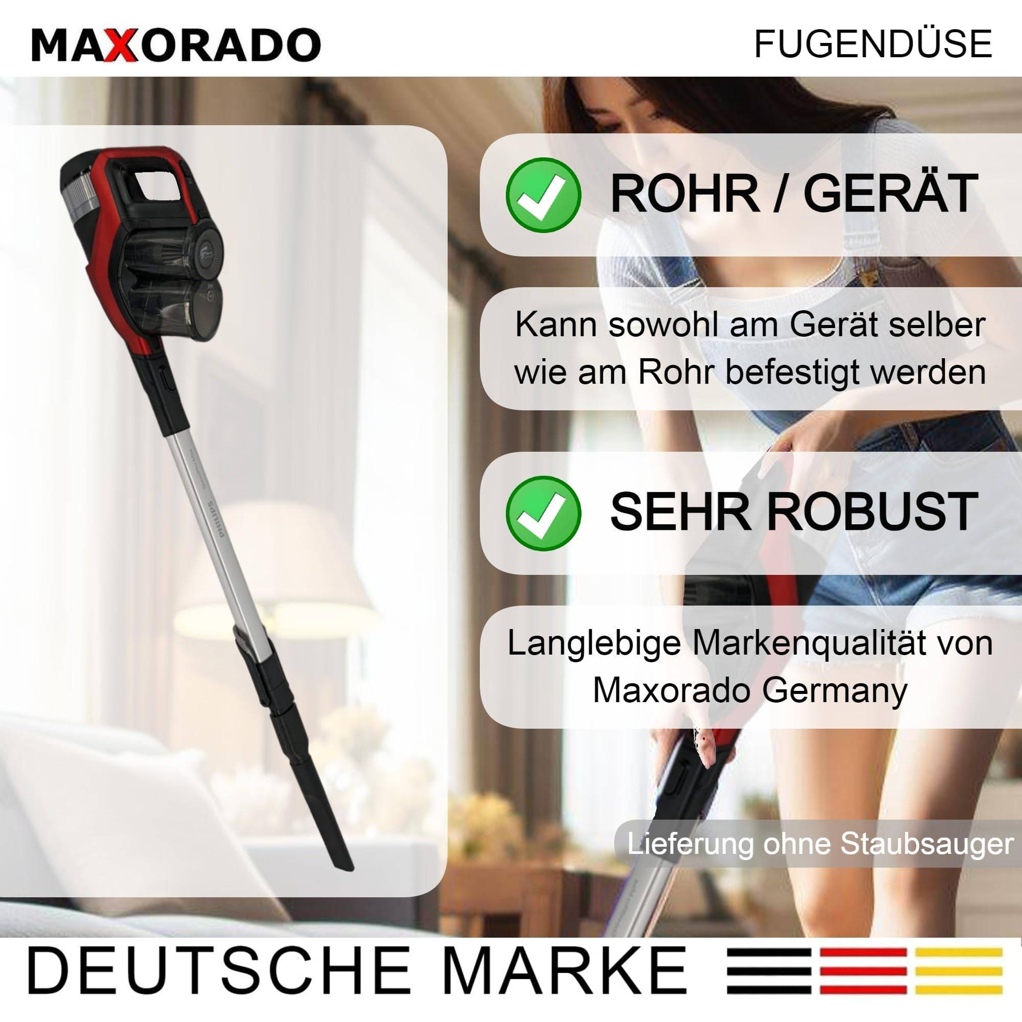 Lange Fugendüse Ersatzteil kompatibel mit Philips Speedpro I Max I Aqua Akkusauger FC8051/01 Bürste Düse Aufsatz Zubehör Staubsauger