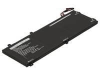 Schwarzes rechteckiges Laptop-Akkupack mit Stecker und Verkabelung, auf weißem Hintergrund dargestellt.