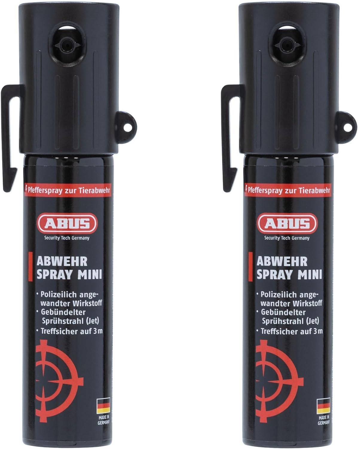 ABUS Abwehrspray SDS80 Mini zur Tierabwehr –-Sprühstrahl für bis zu 3 m Reichweite – für Hand- und Jackentaschen - je 20 ml - 2er Set
