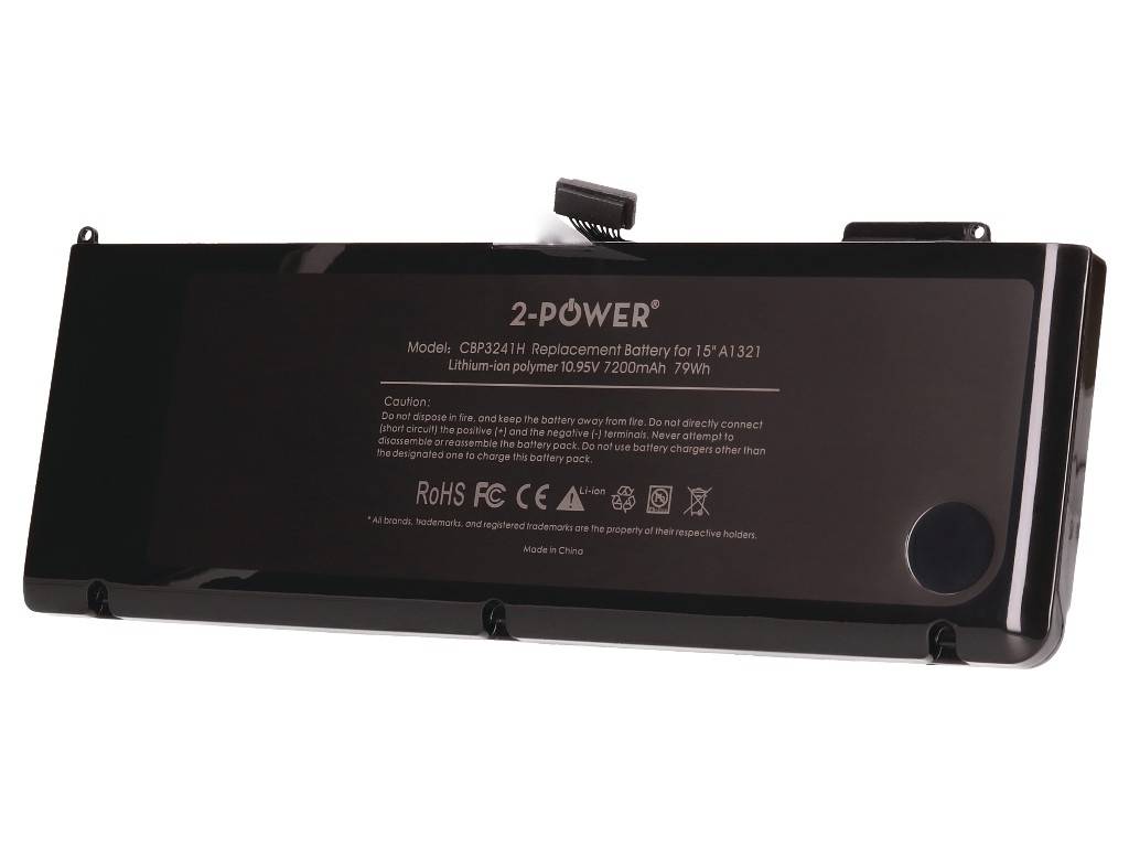 Schwarzer 2-POWER Laptop-Ersatzbatteriepack mit Etikett und Anschluss, gezeigt auf weißem Hintergrund.