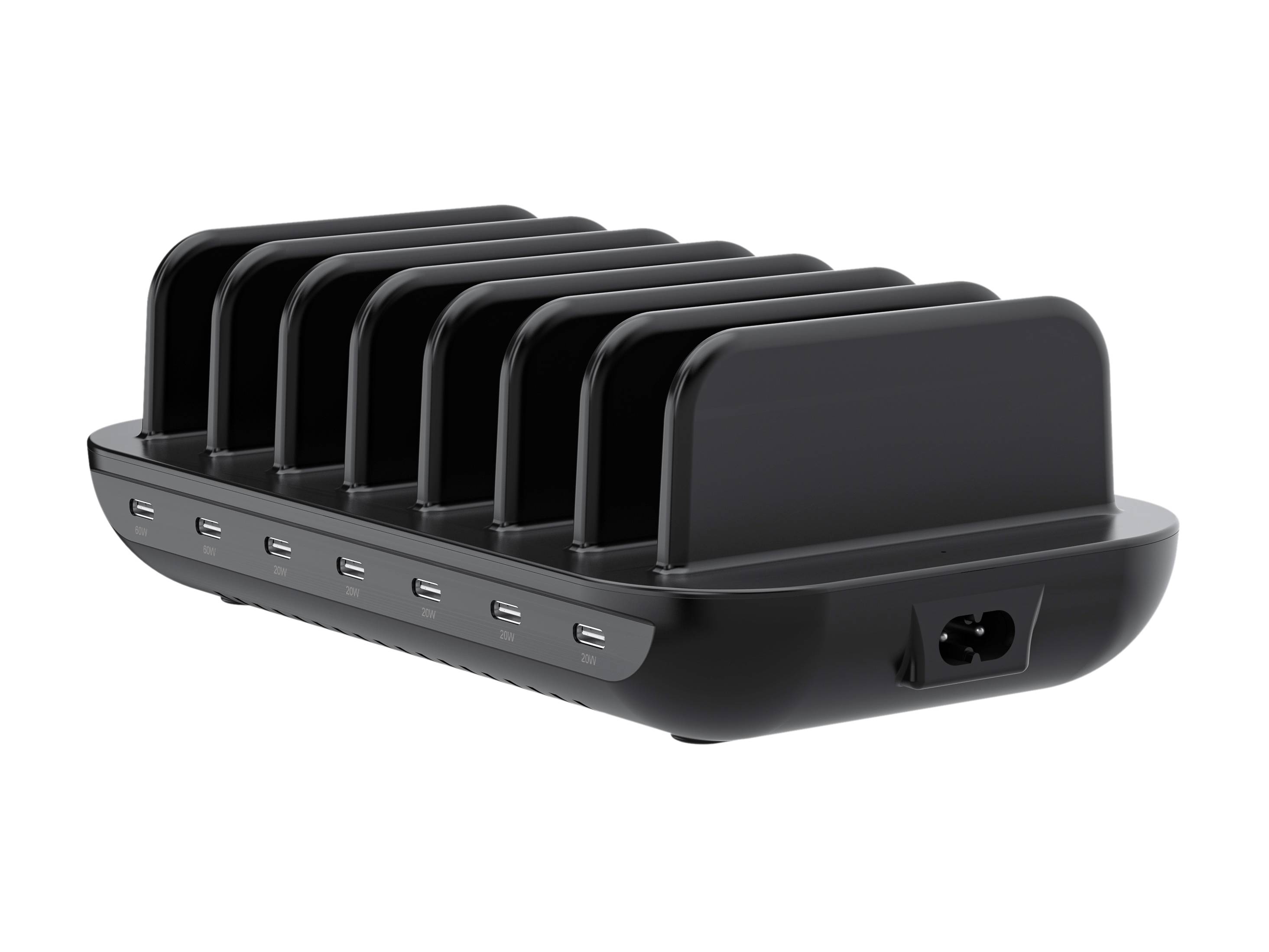 Conceptronic OZUL07B 160W 7-Port USB-PD Ladestation, USB-C x 7, PD 3.0, Drinnen, AC, 20 V, Schwarz