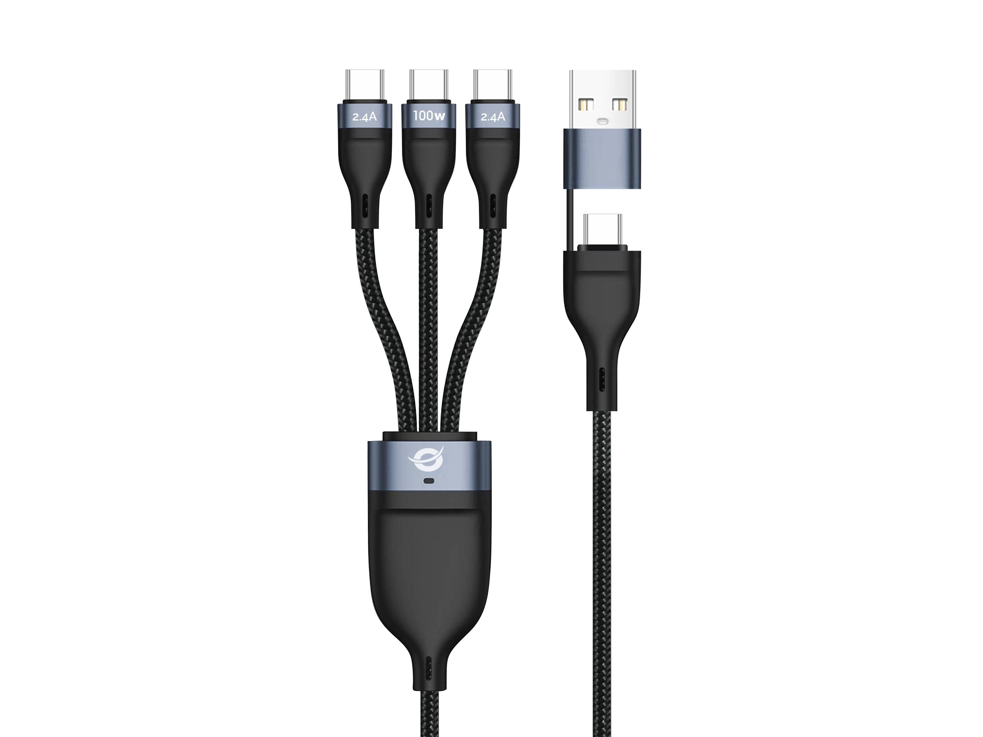 Conceptronic ETTA06B15C 3-in-1 USB-C-Datenkabel, 1,5 m, 100 W Schnellladung, USB 2.0, 5 A, mit E-Mark-Chip, 1,5 m, USB A/USB C, 3 x USB C, USB 2.0