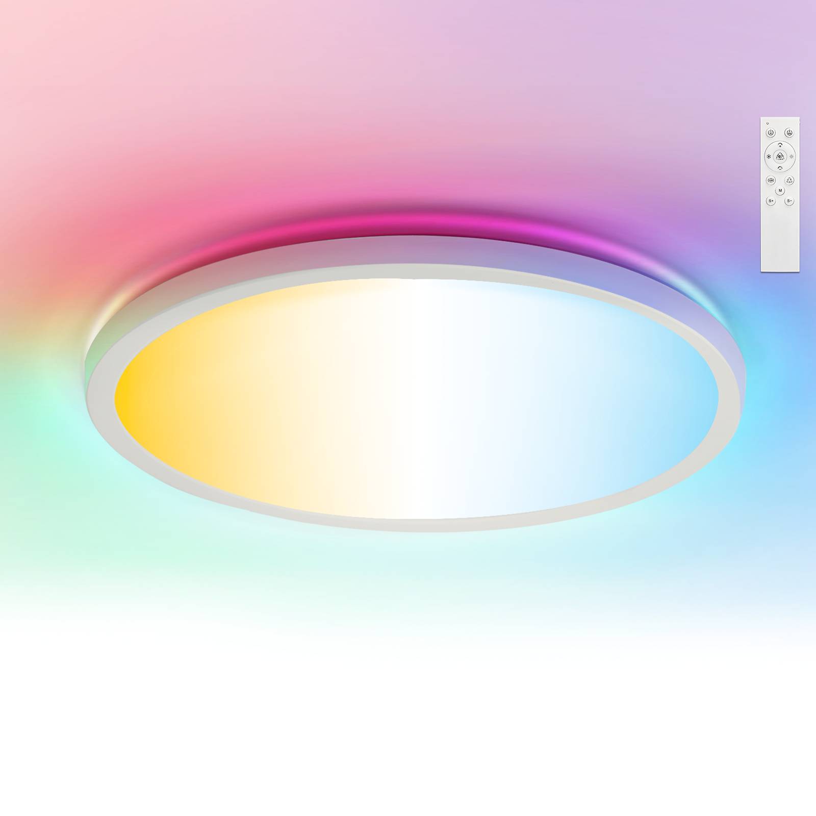 LED Universum LED Deckenleuchte flach rund weiß 18W RGB+CCT 3000K-6500K 1900lm Ø293xH26mm mit Fernbedienung IP44