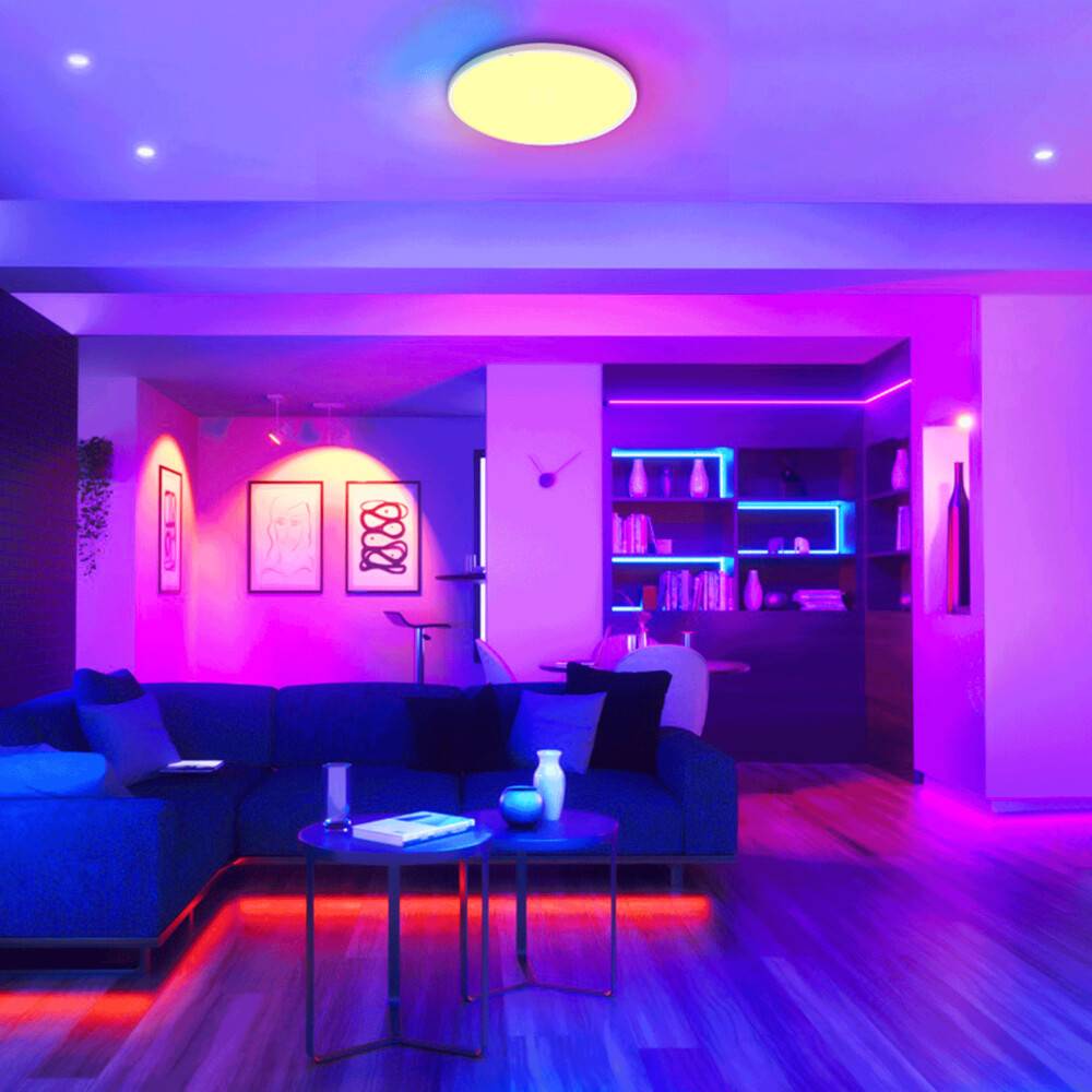LED Universum LED Deckenleuchte flach rund weiß 18W RGB+CCT 3000K-6500K 1900lm Ø293xH26mm mit Fernbedienung IP44
