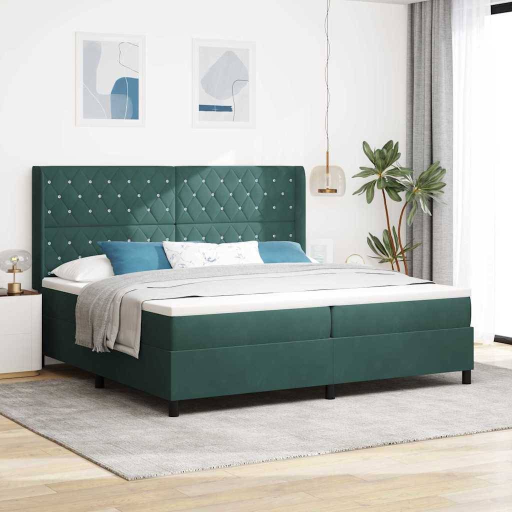 vidaXL Boxspringbett mit Matratze Dunkelgrün 200 x 200 cm Samt
