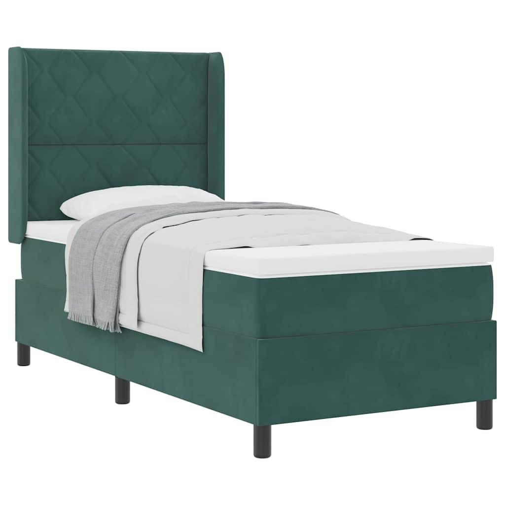vidaXL Boxspringbett mit Kopfteil Dunkelgrün 100 x 200 cm Samt