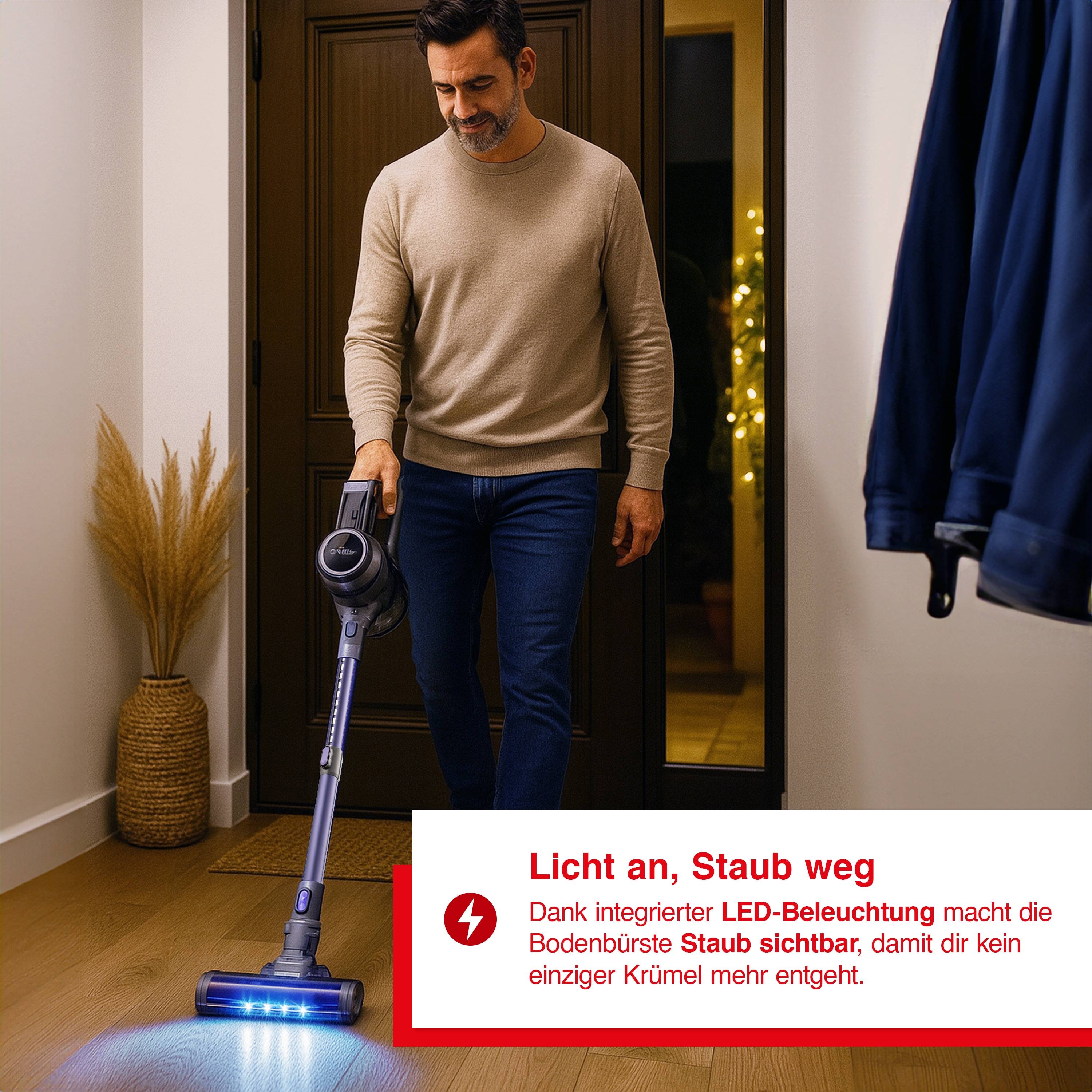 Solis Akku Staubsauger, LED Bodenbürste, verstellbar, 350 W, 1000 ml