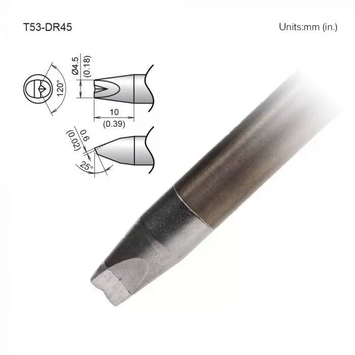 Lötspitze T53-DR45, meißelförmig. Rille
