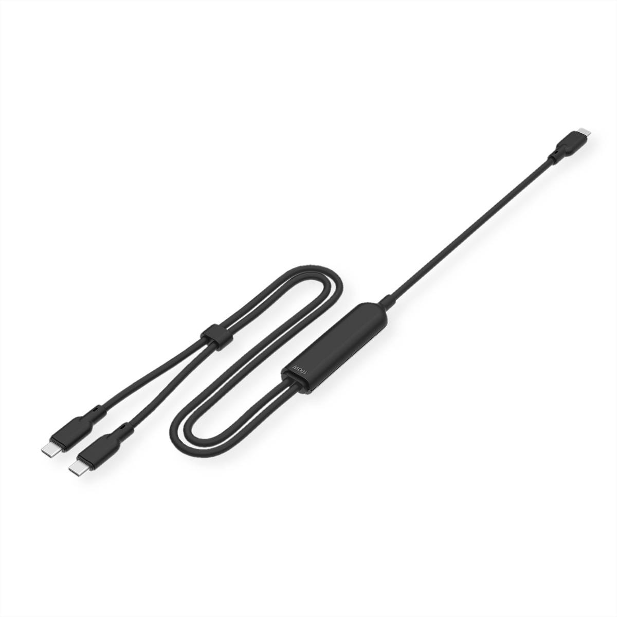 VALUE USB Typ C Split-Ladekabel, C - 2x C, ST/ST, max. 100W, schwarz, 1,8 m Kabel USB & Lightning