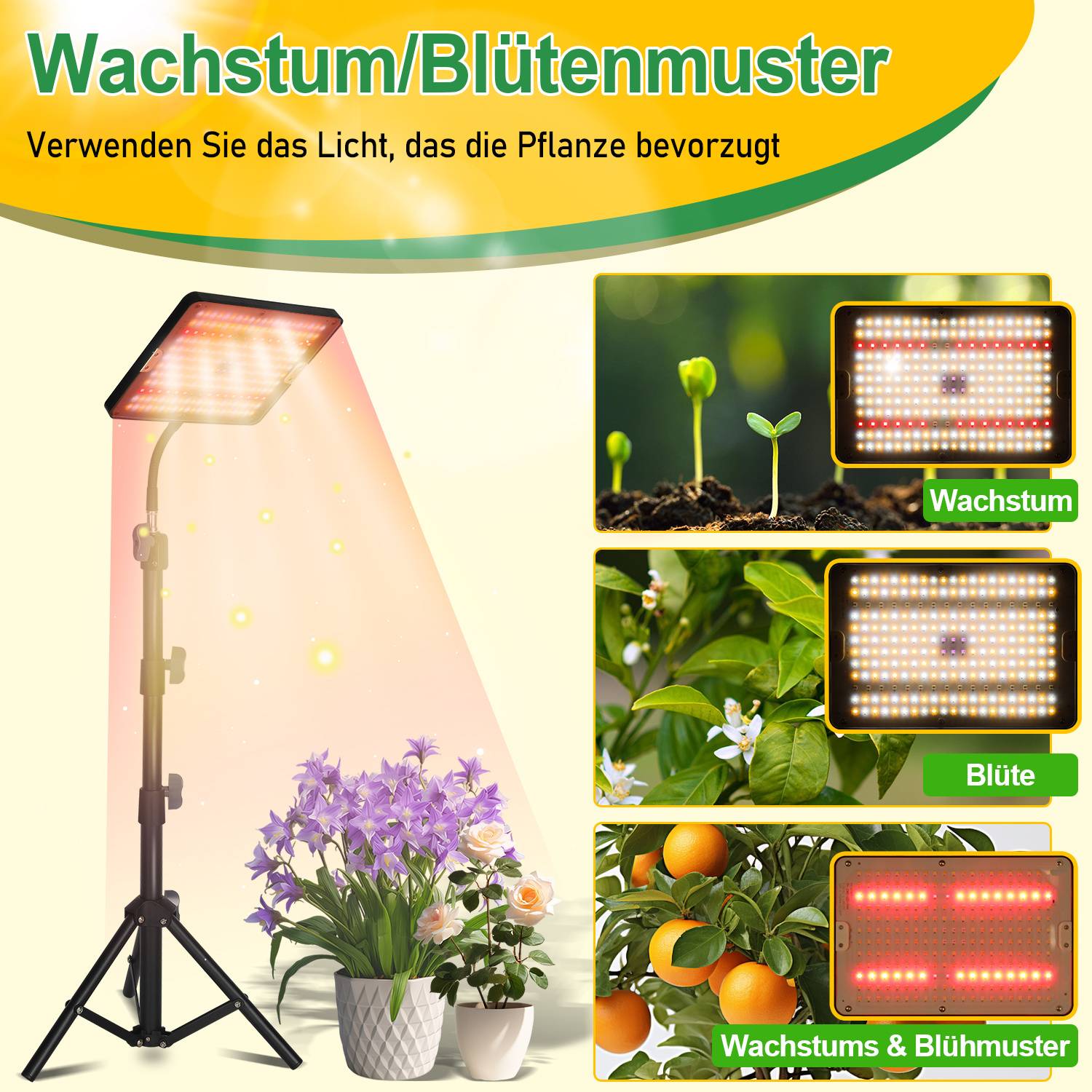 25W mit Ständer Pflanzenlampe Vollspektrum Pflanzenlicht Zimmerpflanzen Wachstumslampe Grow Lampe 77-130cm