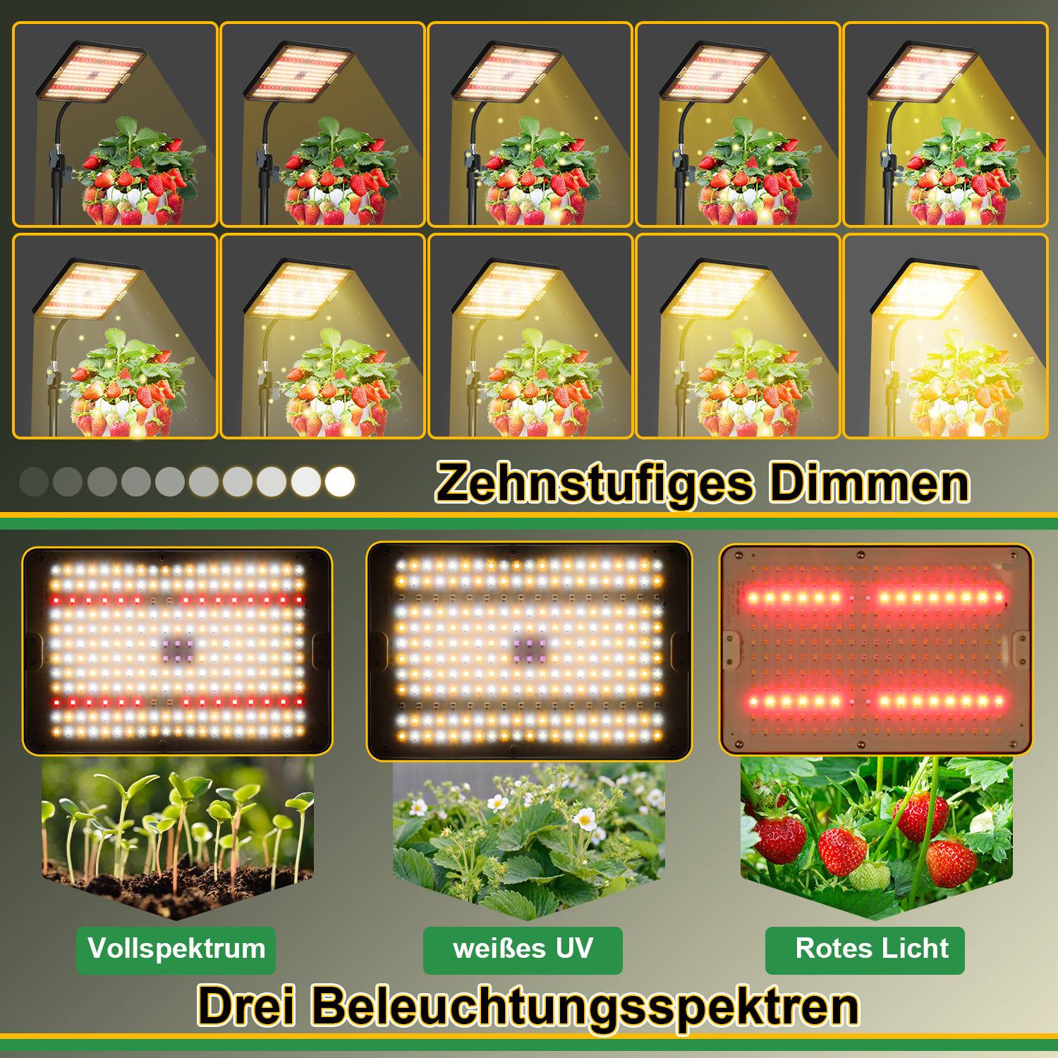 Pflanzenlampe LED, UV-IR Vollspektrum Pflanzenlicht für Zimmerpflanzen, Pflanzenleuchte with 10 Dimmable Brightness, Wachstumslampe für Blumen Ge