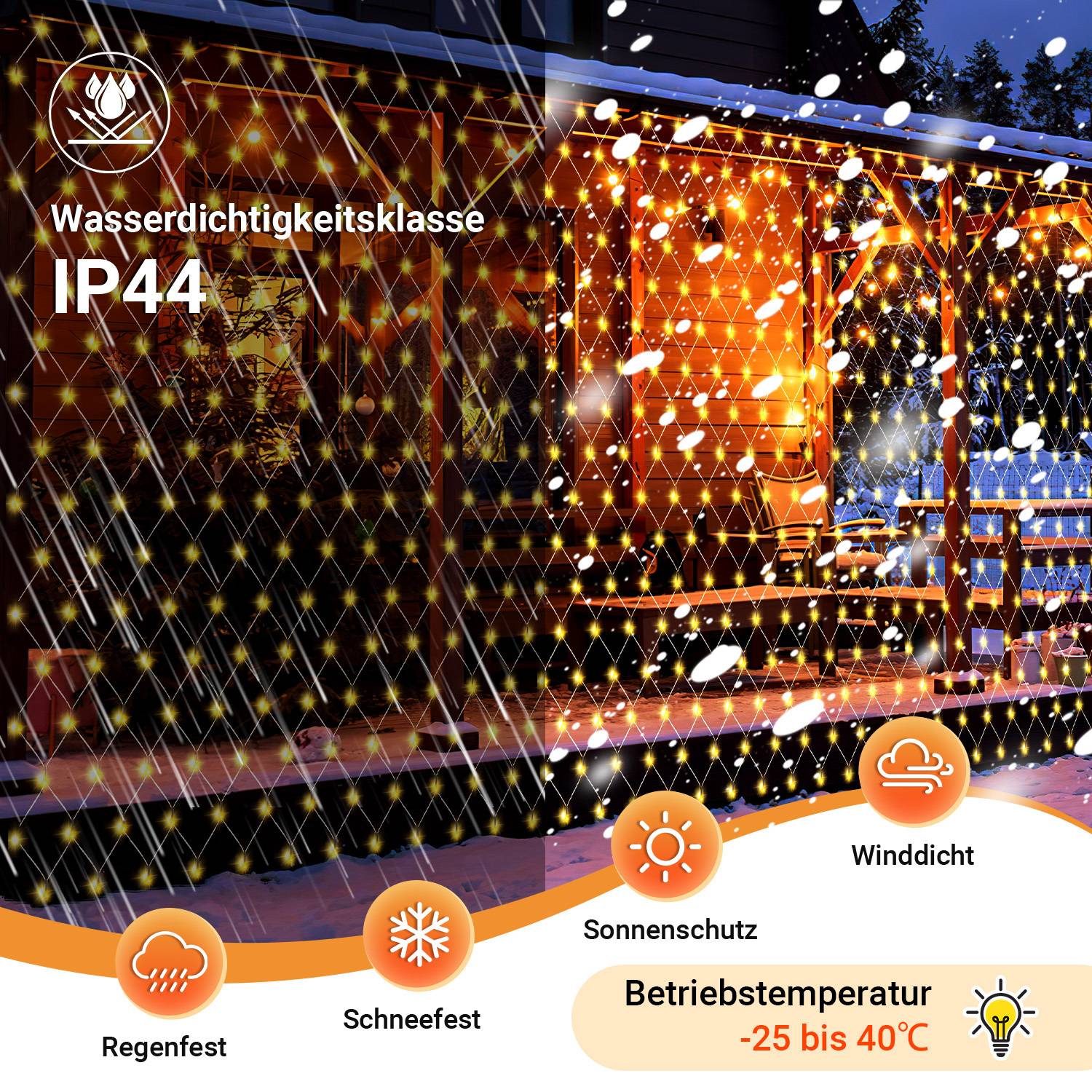Solar Lichternetz 3x2M Warmweiß Lichterkette Weihnachtsbeleuchtung Lichtervorhang mit 8 Leuchtmodi Speicherfunktion Partydeko