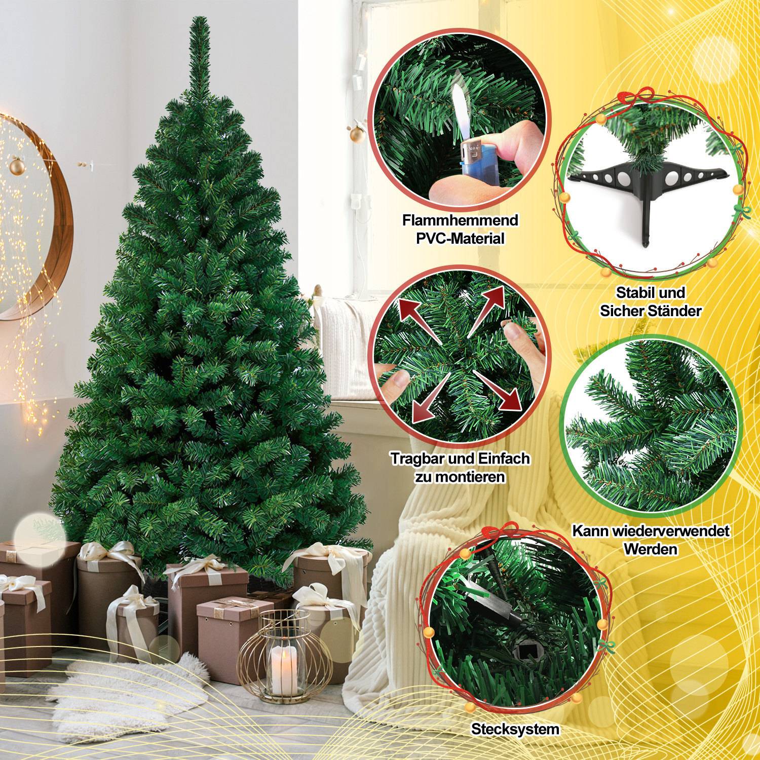 Künstlicher Weihnachtsbaum 120 cm Tannenbaum mit Ständer für Weihnachten-Dekoration Mehrweg Grün