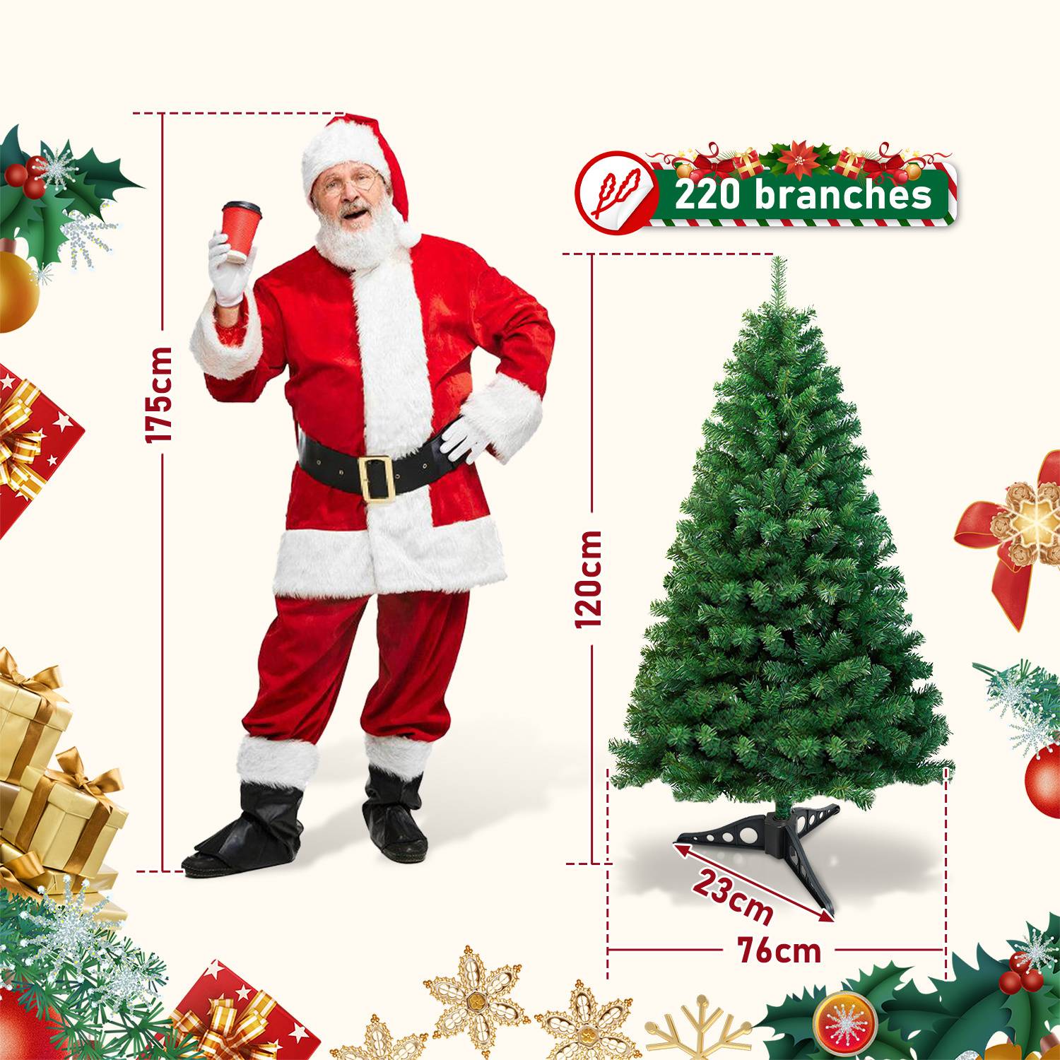 Künstlicher Weihnachtsbaum 120 cm Tannenbaum mit Ständer für Weihnachten-Dekoration Mehrweg Grün