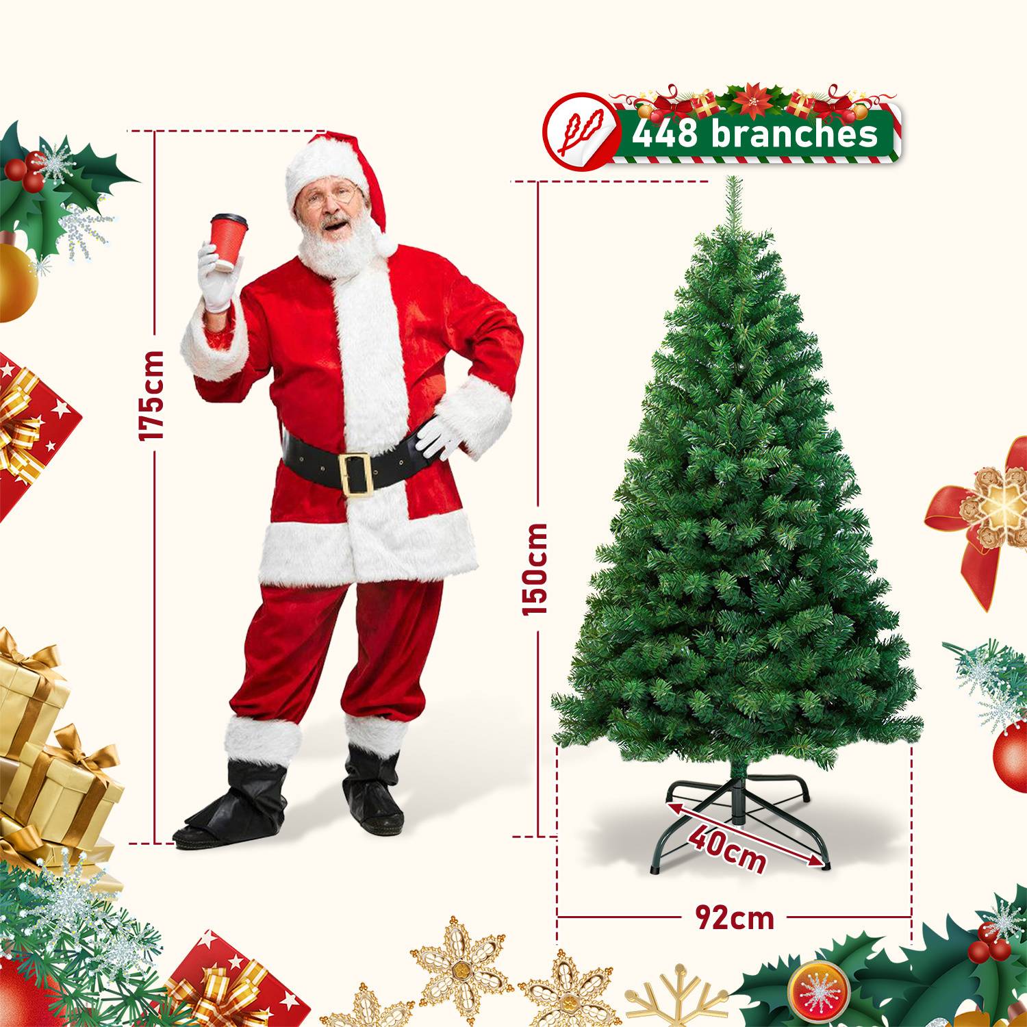 Künstlicher Weihnachtsbaum 150 cm Tannenbaum mit Ständer für Weihnachten-Dekoration Mehrweg Grün