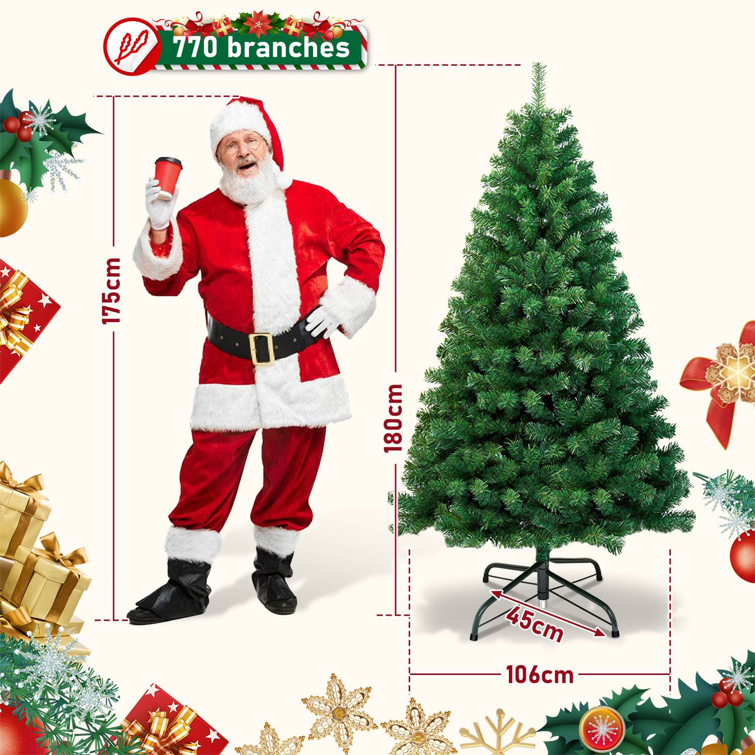 Künstlicher Weihnachtsbaum 180 cm Tannenbaum mit Ständer für Weihnachten-Dekoration Mehrweg Grün