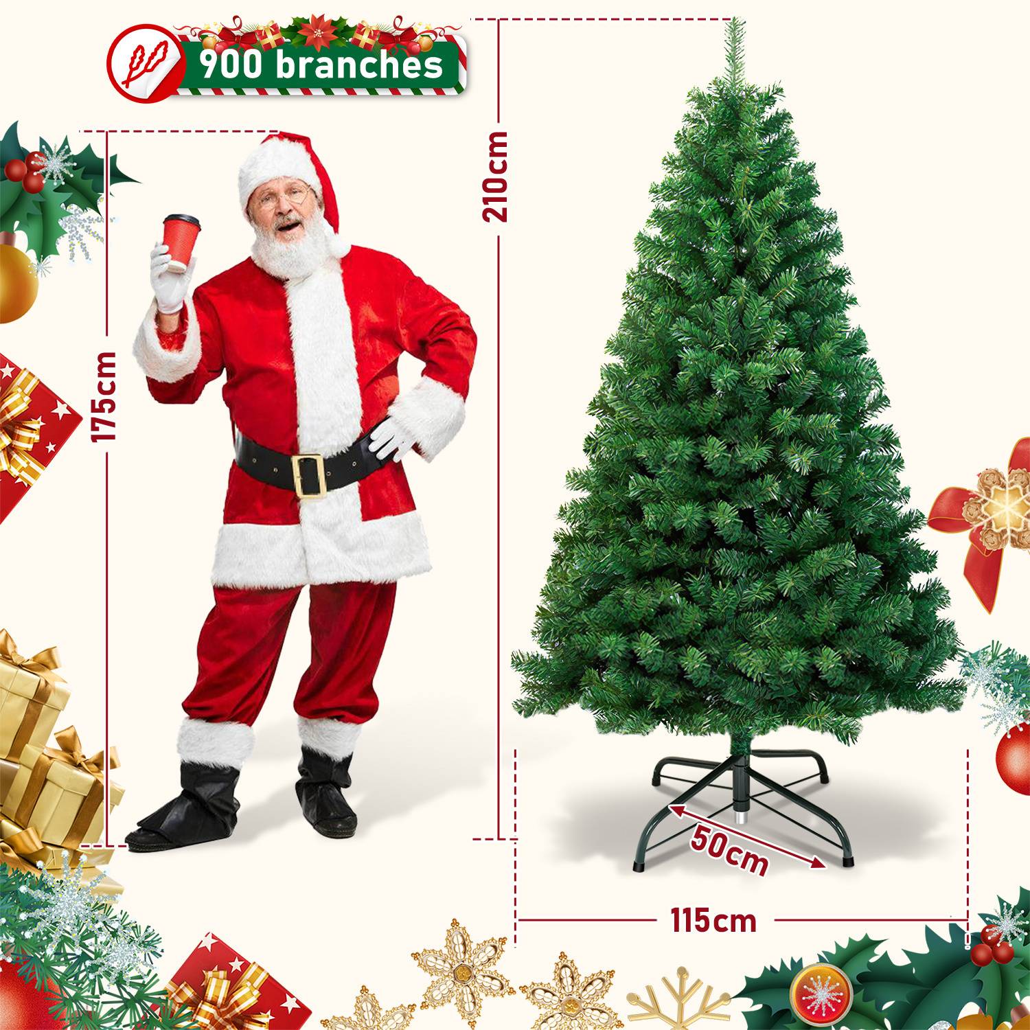 Künstlicher Weihnachtsbaum 210 cm Tannenbaum mit Ständer für Weihnachten-Dekoration Mehrweg Grün