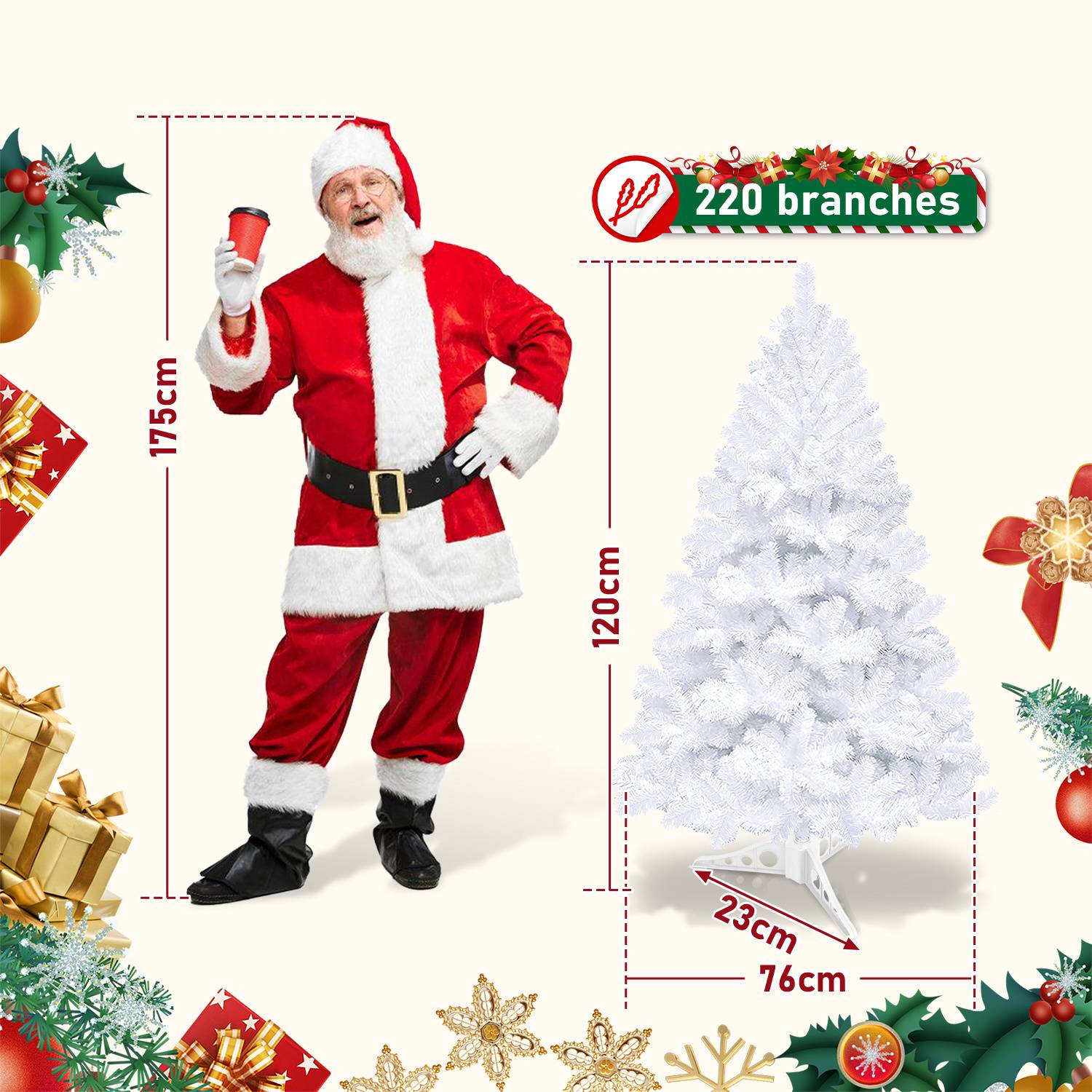 Künstlicher Weihnachtsbaum 120 cm Tannenbaum mit Ständer für Weihnachten-Dekoration Mehrweg Weiß