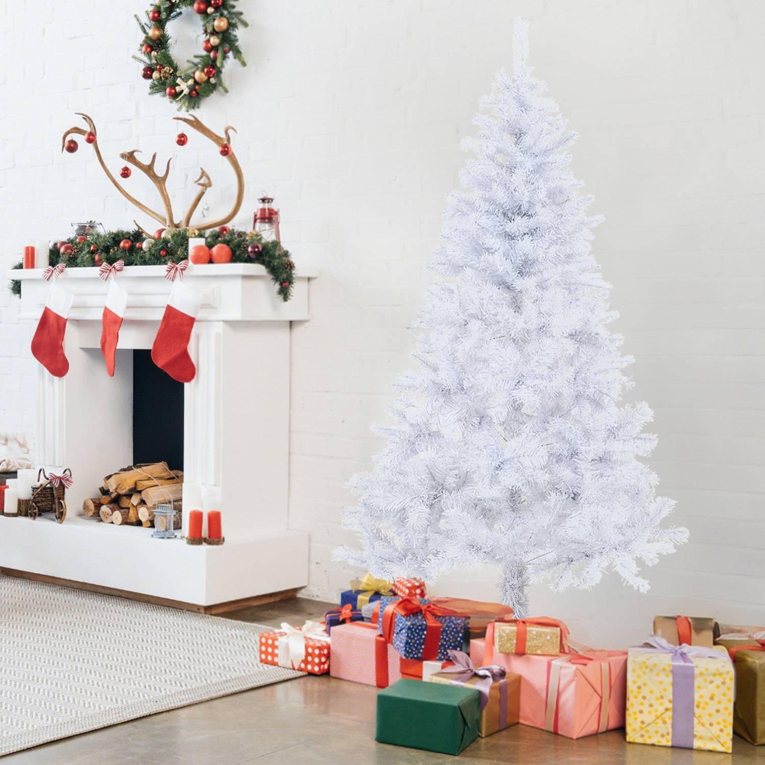 Künstlicher Weihnachtsbaum 150 cm Tannenbaum mit Ständer für Weihnachten-Dekoration Mehrweg Weiß