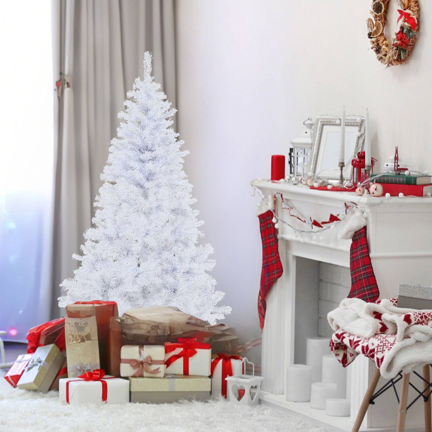 Künstlicher Weihnachtsbaum 180 cm Tannenbaum mit Ständer für Weihnachten-Dekoration Mehrweg Weiß