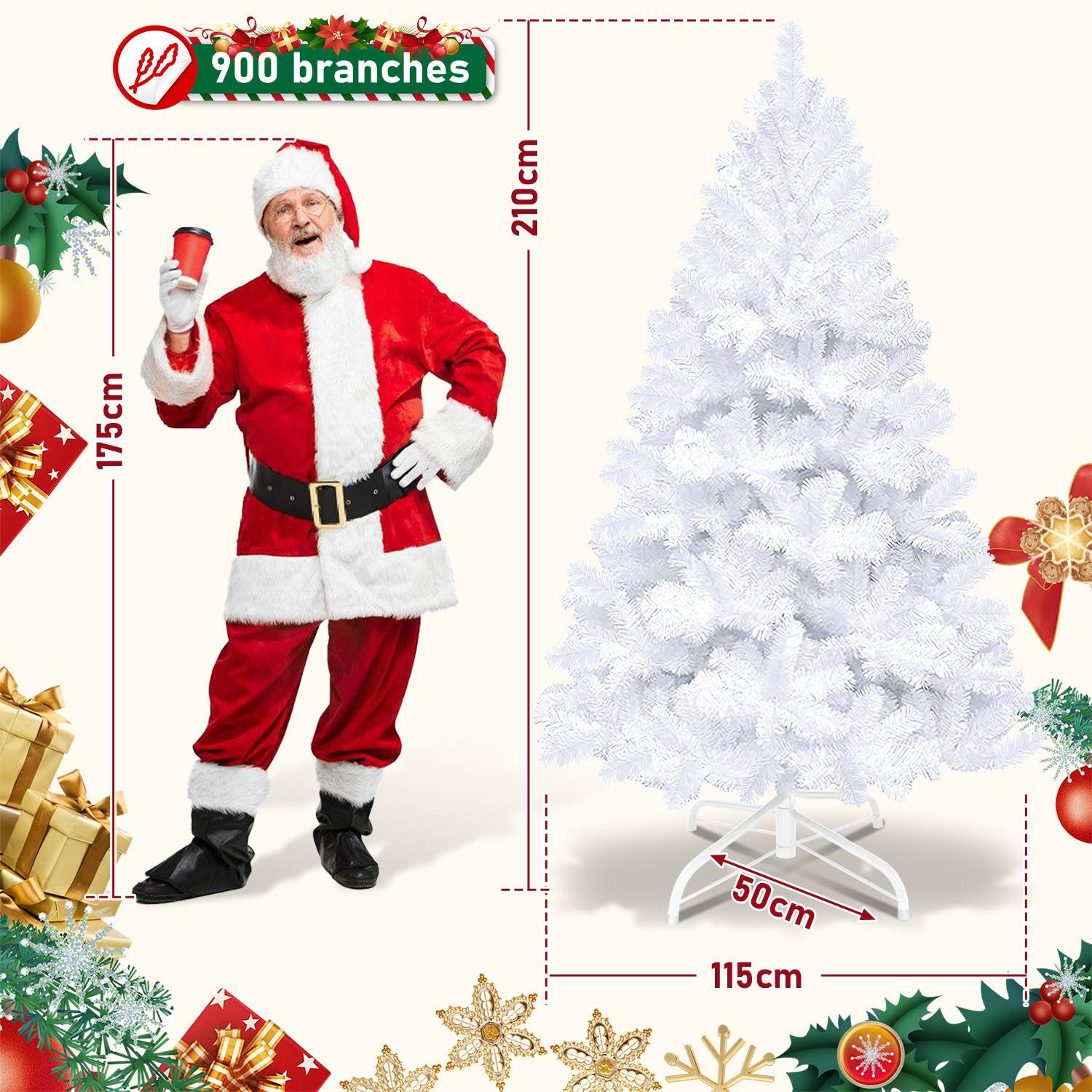 Künstlicher Weihnachtsbaum 210 cm Tannenbaum mit Ständer für Weihnachten-Dekoration Mehrweg Weiß